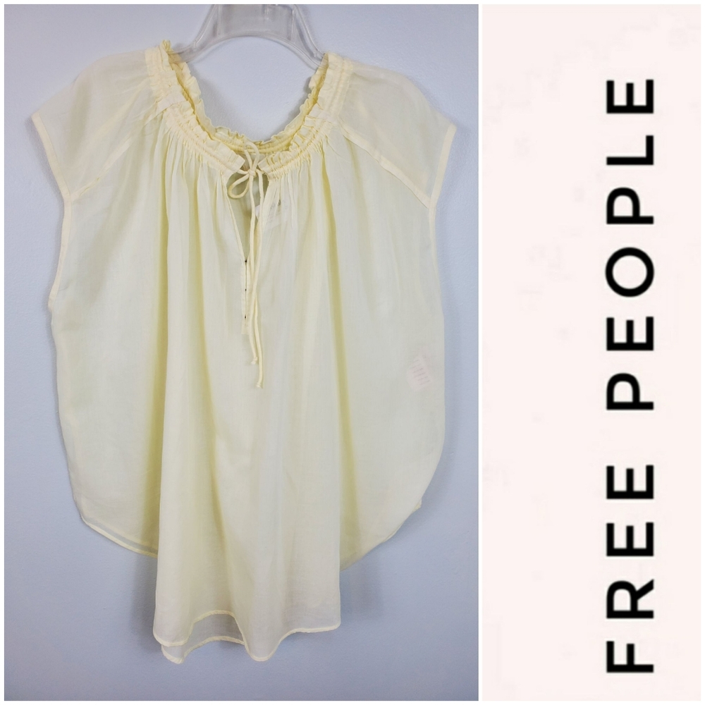 We Are The Free Boho Peasant Sheer Yellow Top NWT